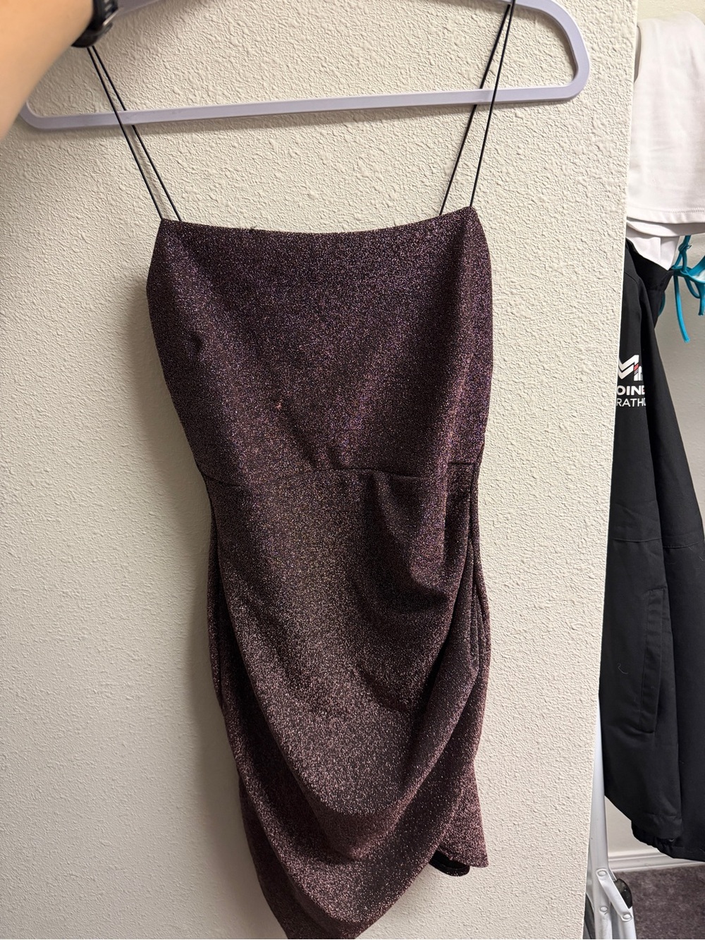 Windsor Metallic Plum Mini Dress with Draped Skirt